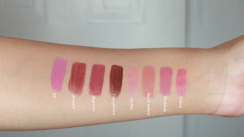 Urban Decay Vice Lipstick swatches.